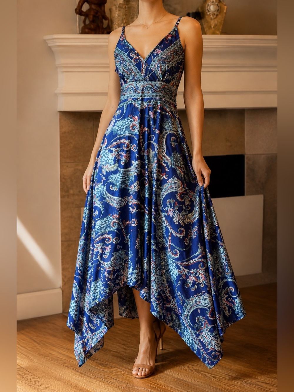 100% Silk Boho Paisley Dress | Small | Empire Waist A-Line